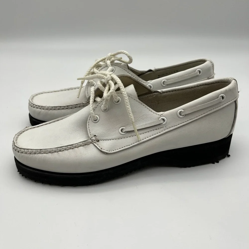 Dexter Vintage White Leather Boat Shoes Mens 8 M Made in‎ USA Vibram Sole 52890